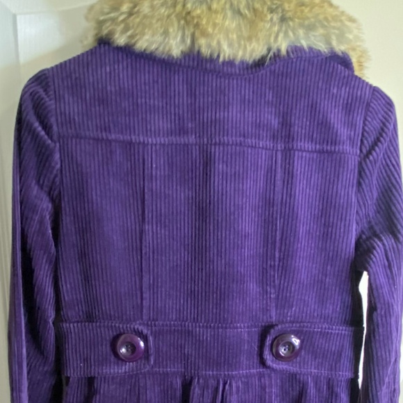 bread n butter Purple Corduroy Faux Fur Trim Mid Length Coat. Sz S - Picture 4 of 16